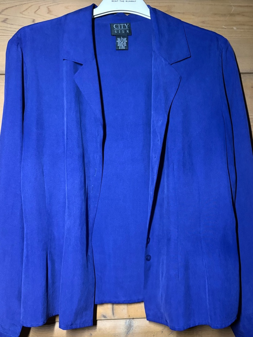 City Silk Blue Button-Down Shirt- Size Large - Picture 3 of 9